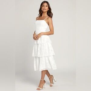 Lulus Grace and Beauty White Burnout Floral Print Tiered Dress